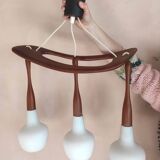 Rispal teak and opaline chandelier from the 50s