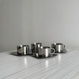 set de 4 tasses à café inox empilables avec soucoupes