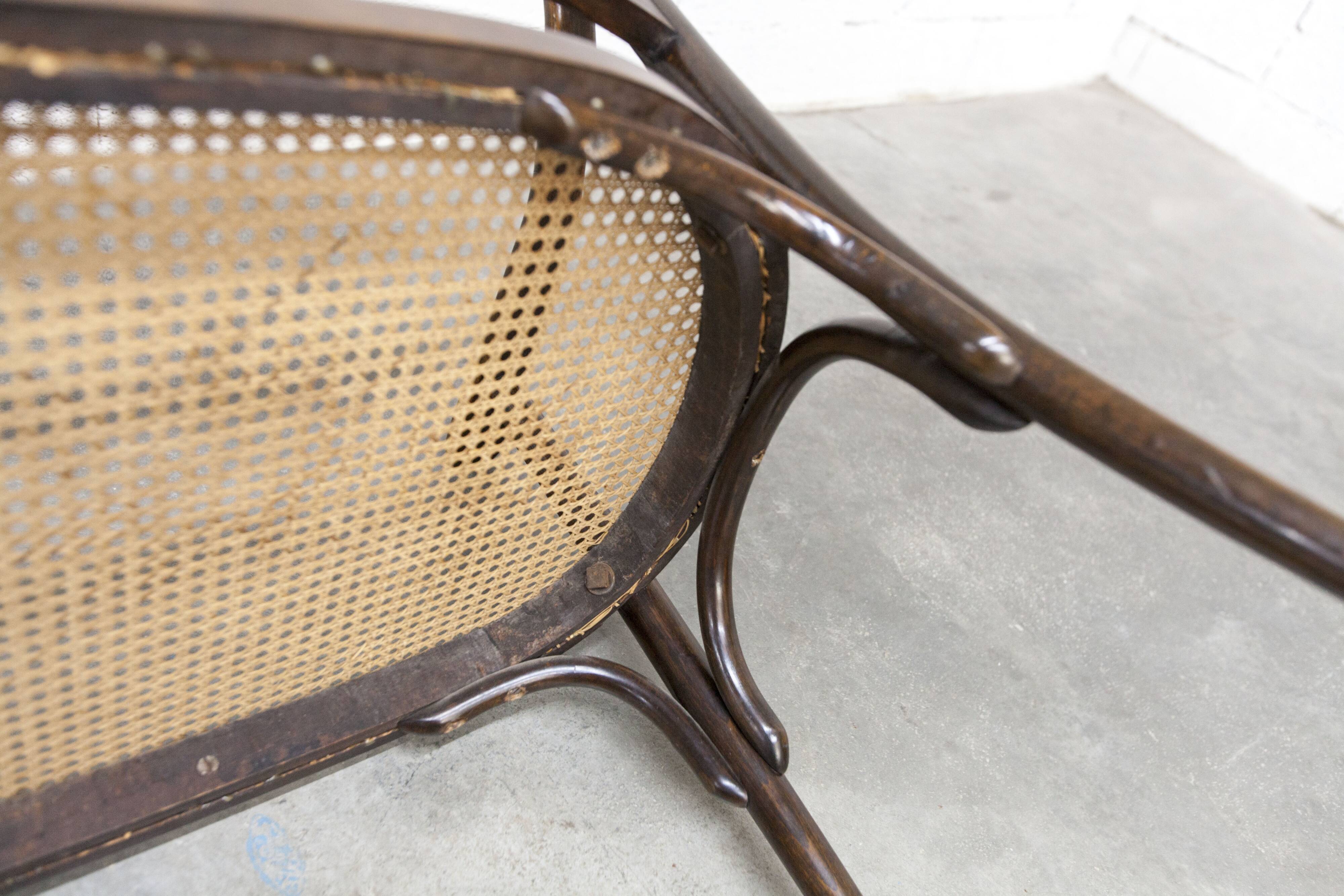 Fischel bench 1930 curved wood artisanal cane handmade