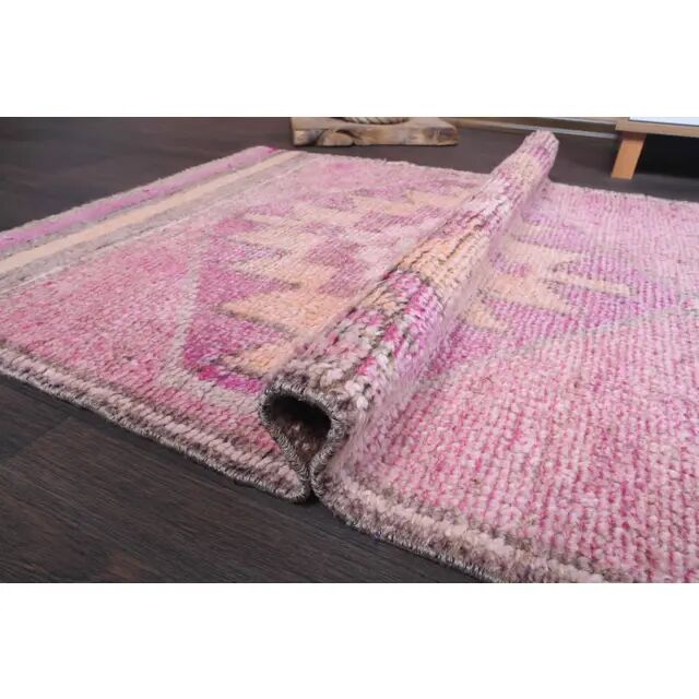 Vintage Turkish Hand-Knotted Wool Cotton Pink Runner Rug 91x288