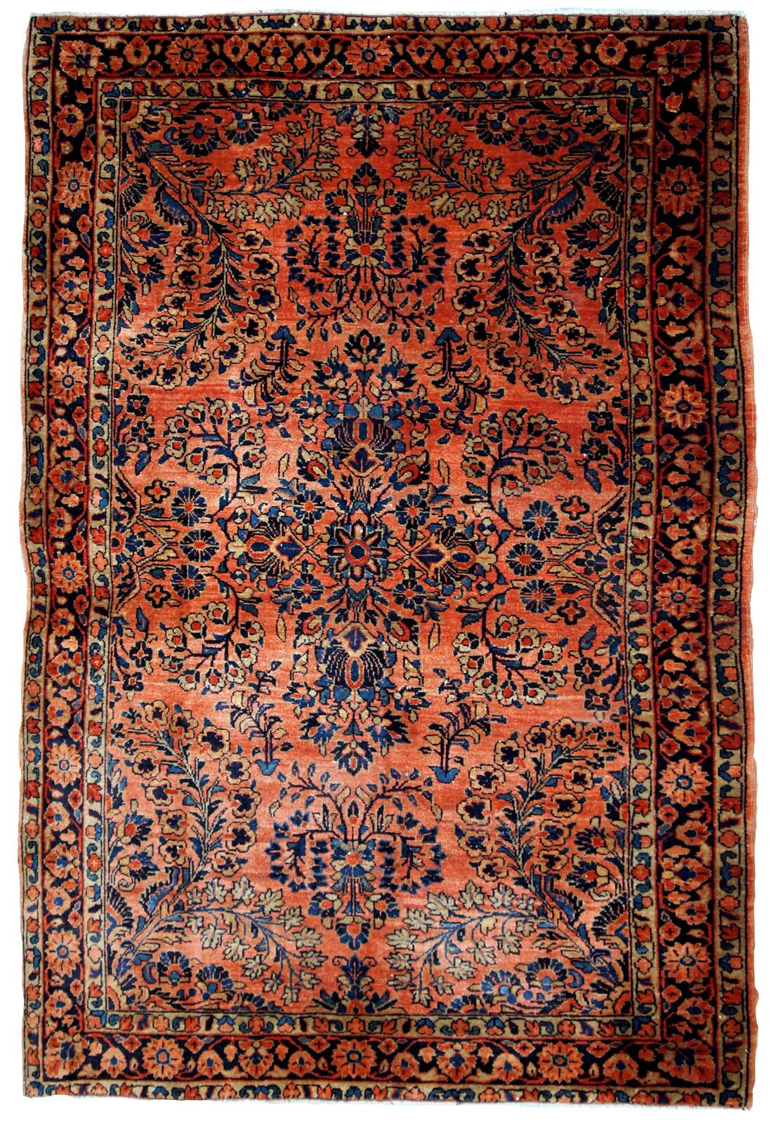 Handmade antique Persian Sarouk rug 3.2' x 5.3' (97cm x 161cm) 1920s - 1B674