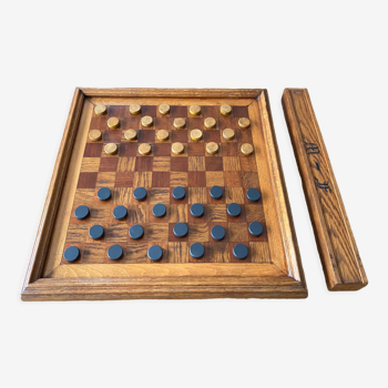Old wooden checkers board