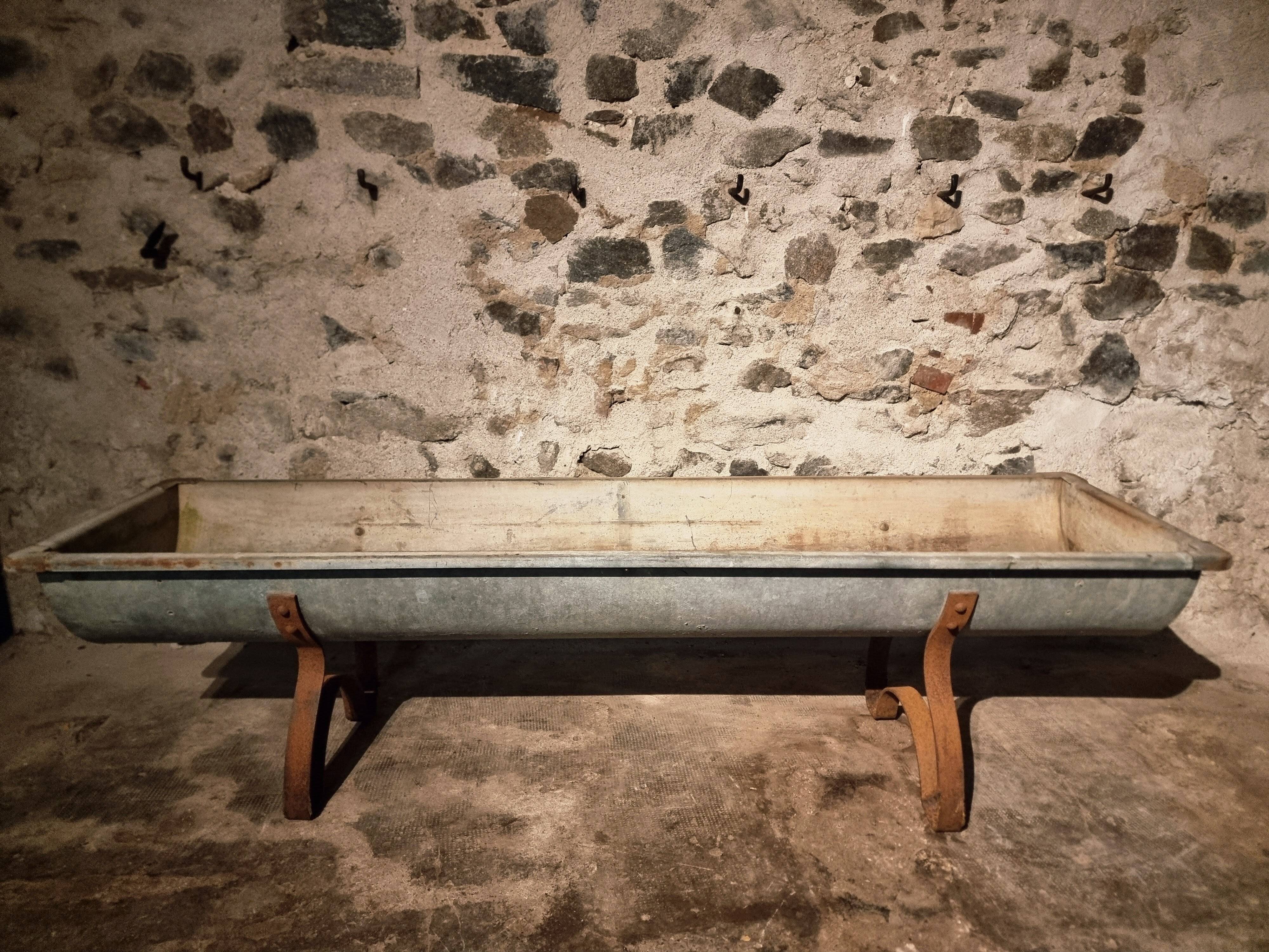 Vintage French galvanized iron feed bin (1930–1950)