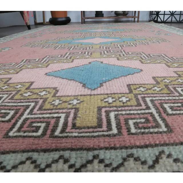 Vintage Turkish Oushak Handmade Pink Wool Rug 122x201