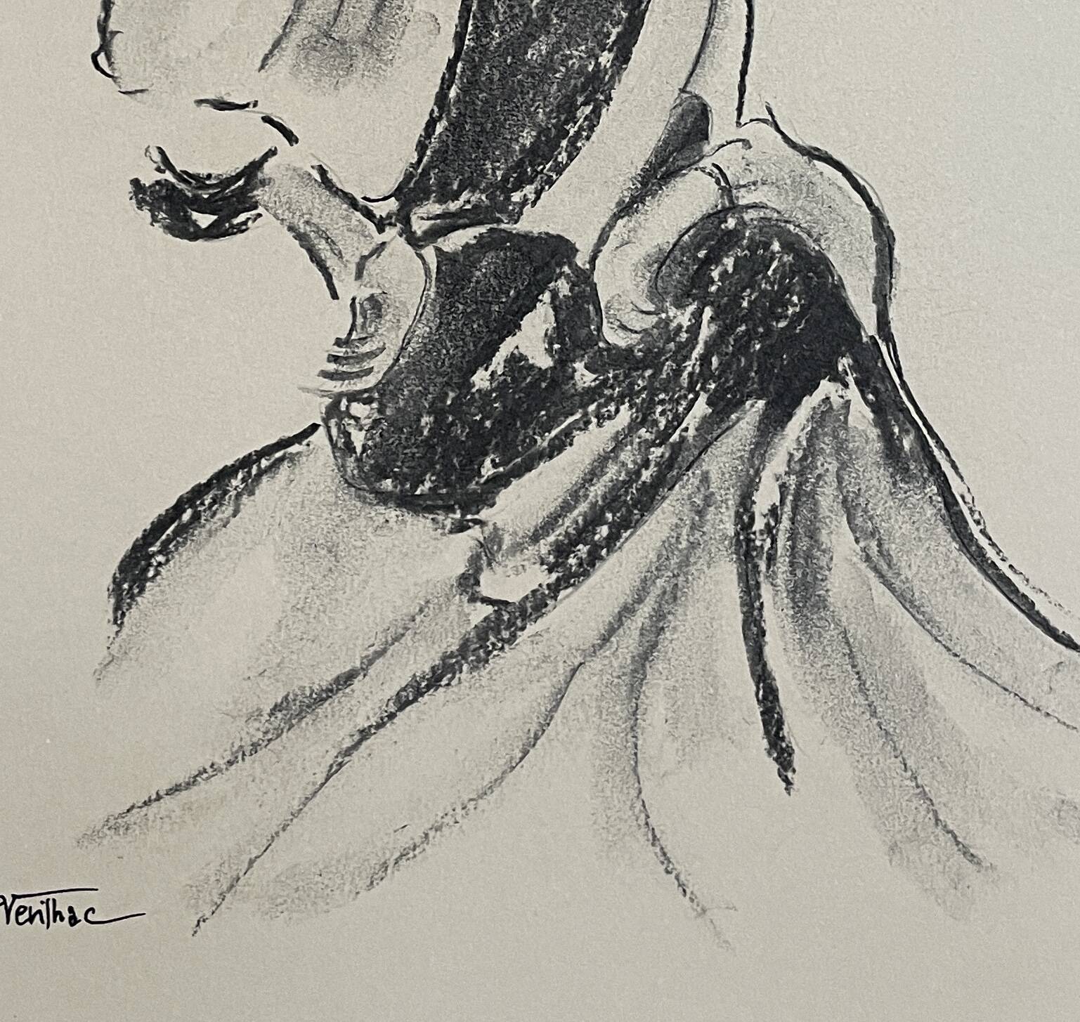 Signed charcoal drawing of a female portrait "lady"