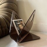 magazine holder in smoked plexiglass, design 1970