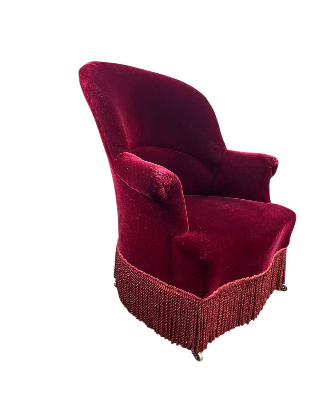 Vintage burgundy fringed armchair/chair