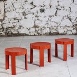 3 nesting tables in orange plastic by Prisunic, 1970.
