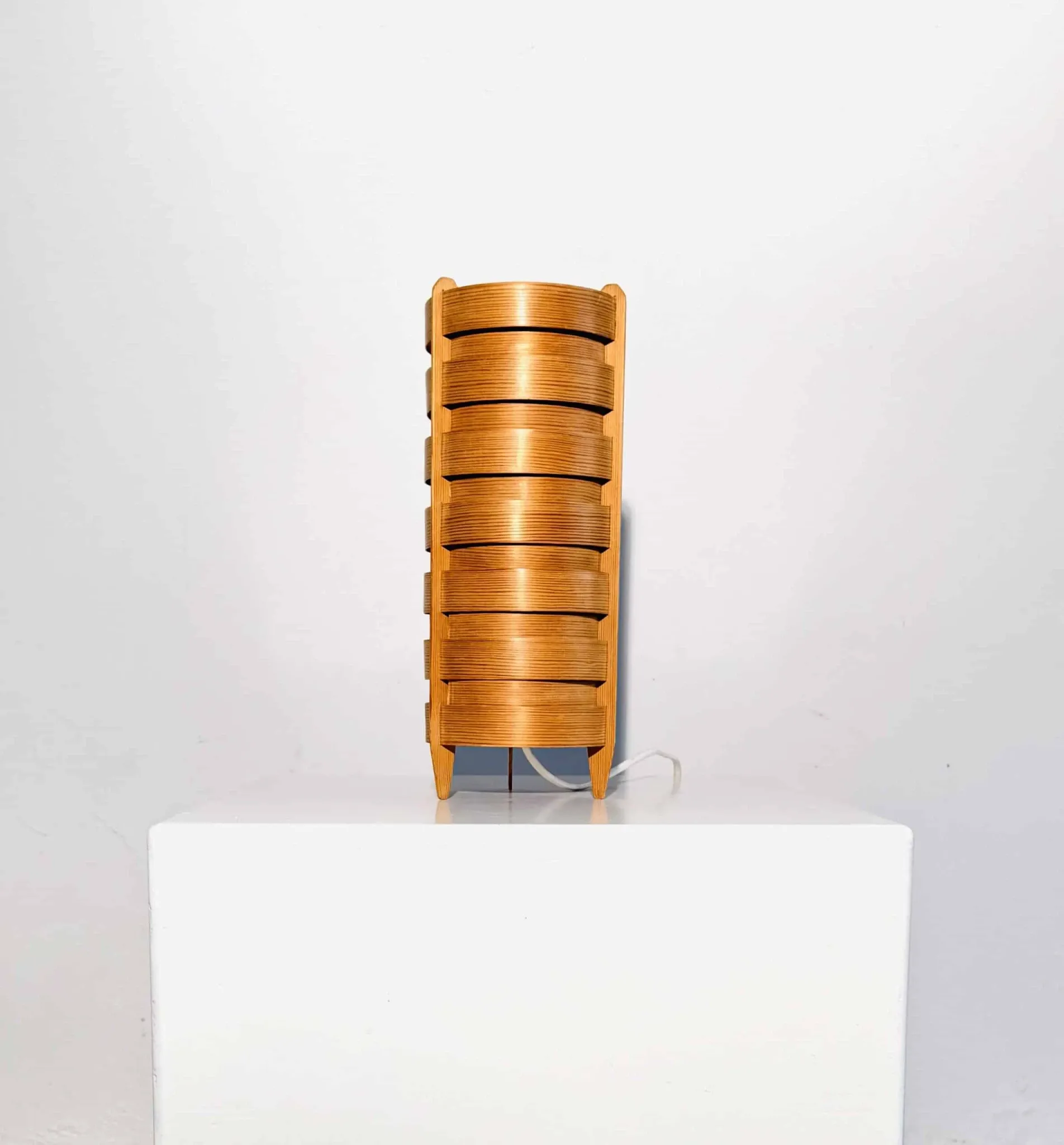 Cylindrical Pinewood Table Lamp In The Manner Of Hans-Agne Jakobsson, Sweden, Circa 1960S