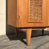 Vintage chene and rattan cabinet 60
