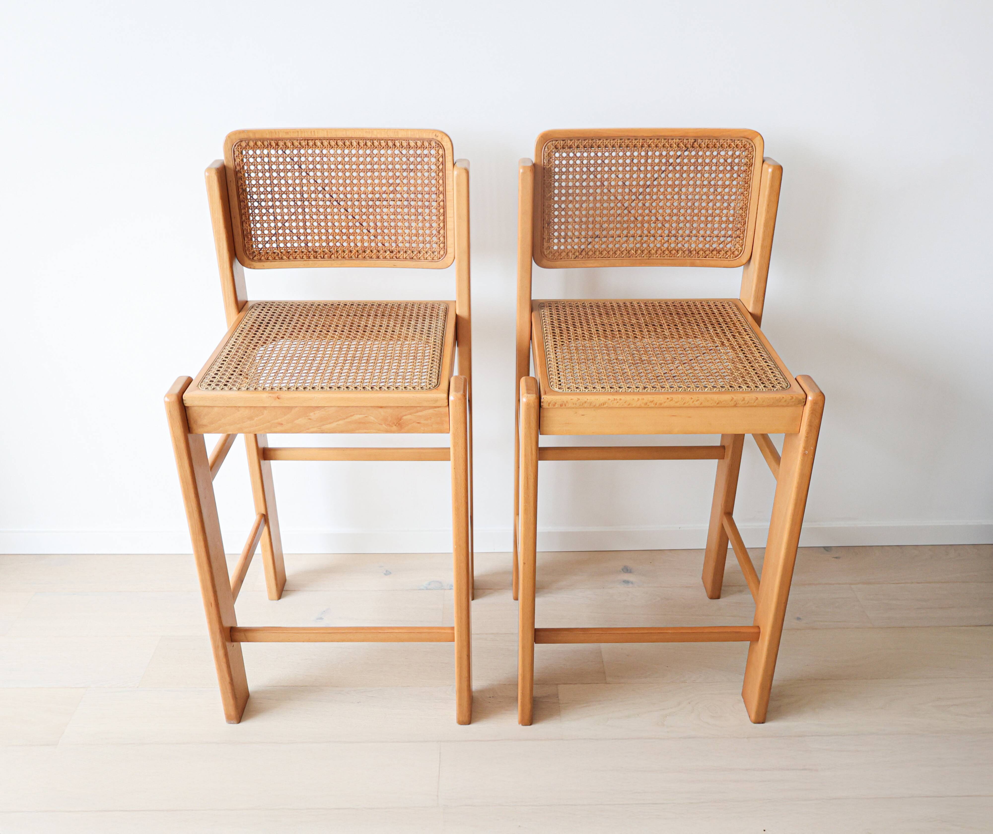 Ensemble de 2 tabourets de bar vintage italiens en rotin