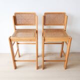 Ensemble de 2 tabourets de bar vintage italiens en rotin