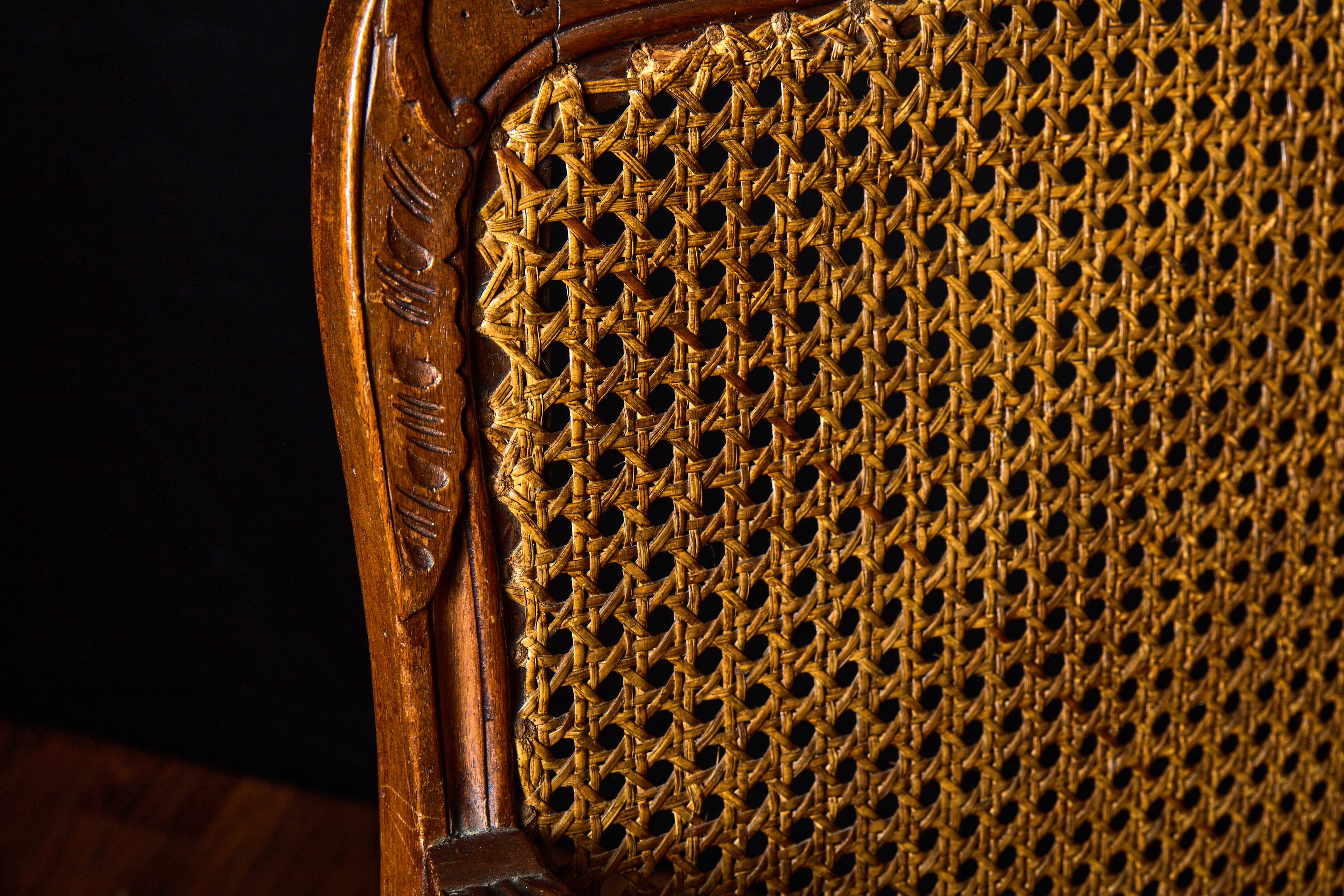 🪑 Pair of Louis XV caned armchairs in carved solid wood