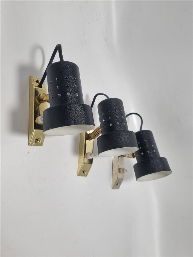 Trio of adjustable vintage wall lights