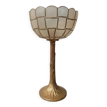 Lampe métal doré et nacre années 70