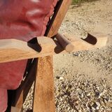 Vintage "Bain De Soleil" Armchair in Oak and Faux Leather Cushions - 20th Century