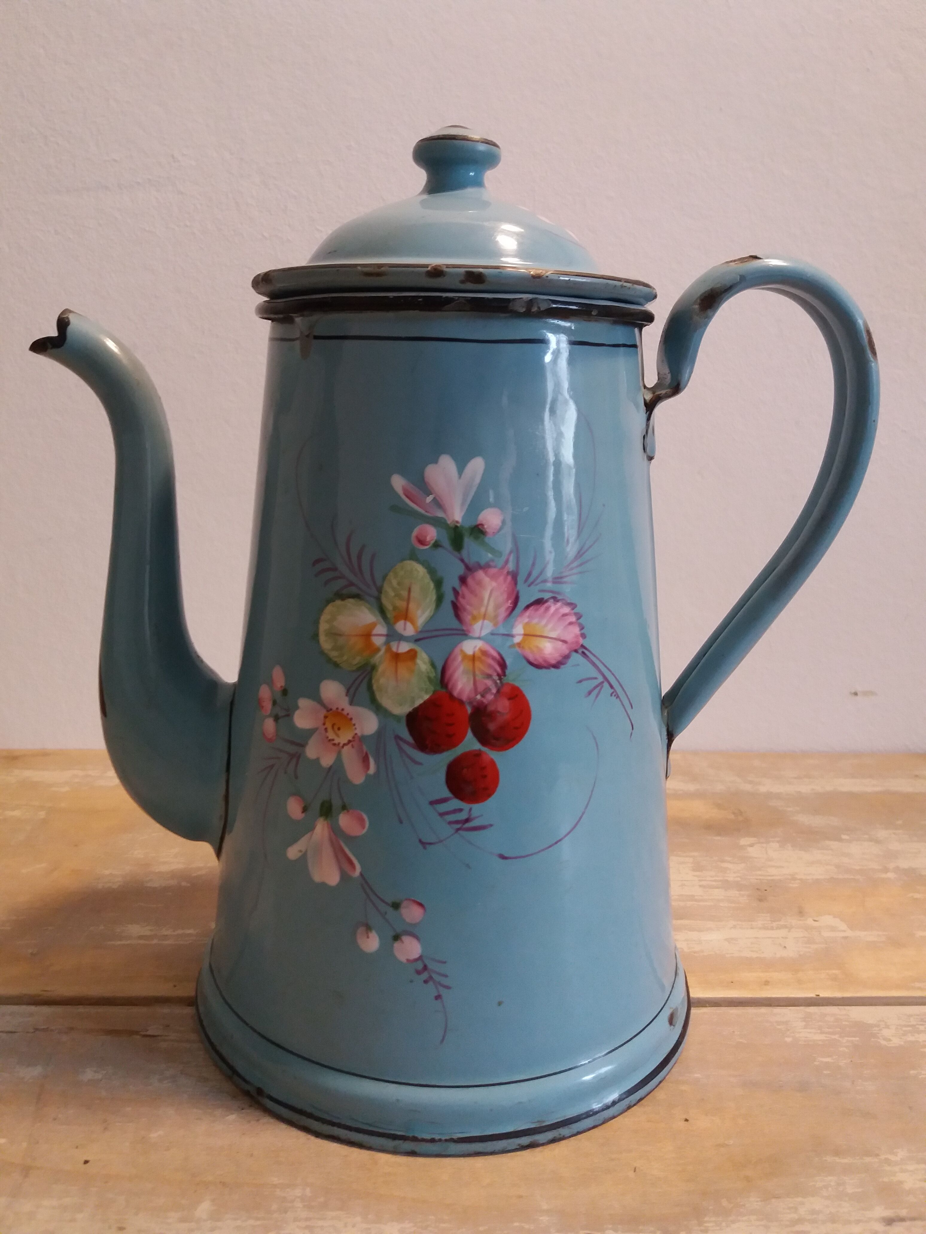 Blue enamel coffee pot