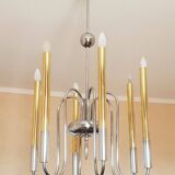 Lustre 1950s en laiton et laiton chromé à 6 lumières