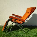 Transat Lafuma Starlax in steel tubes - orange velvet - 70s