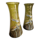 Pair of Enameled Glass Vases with Dragonflies. Unsigned Legras