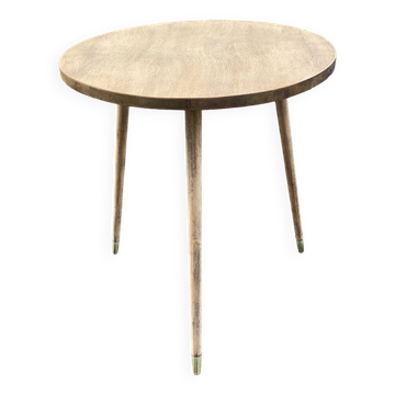 Table basse table d’appoint scandinave pieds compas rénovée en bois brut