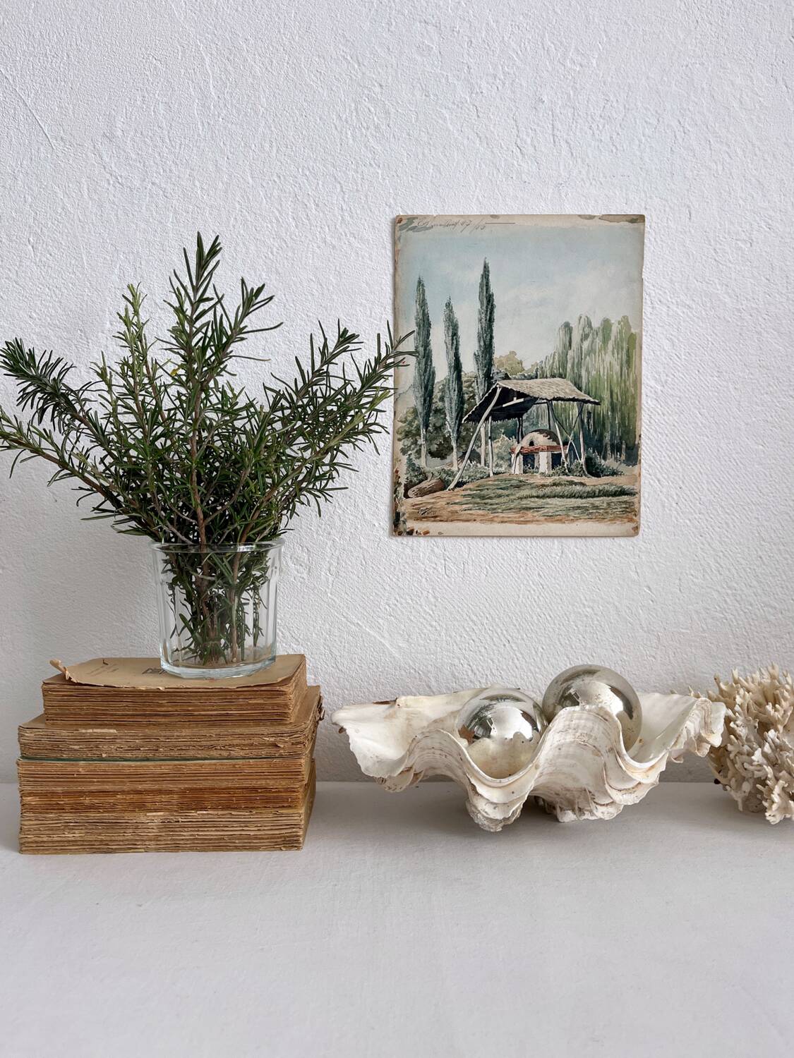 Old watercolor rural landscape dated 1885