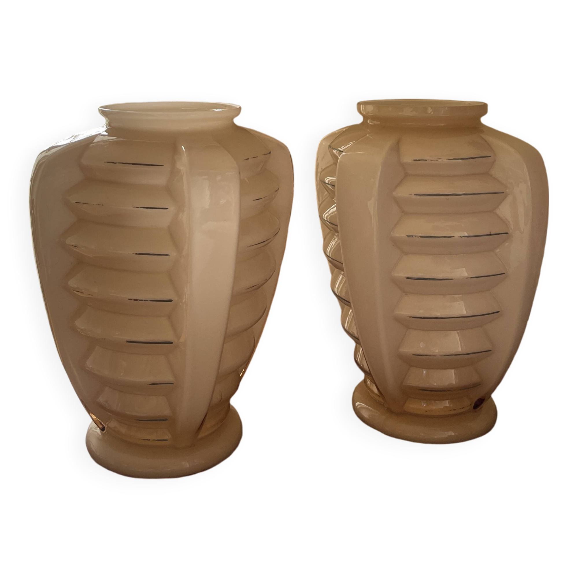2 light pink opaline vases, art deco style
