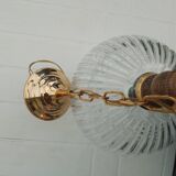 Suspension boule en verre épais striée design luminaire année 1980 space age
