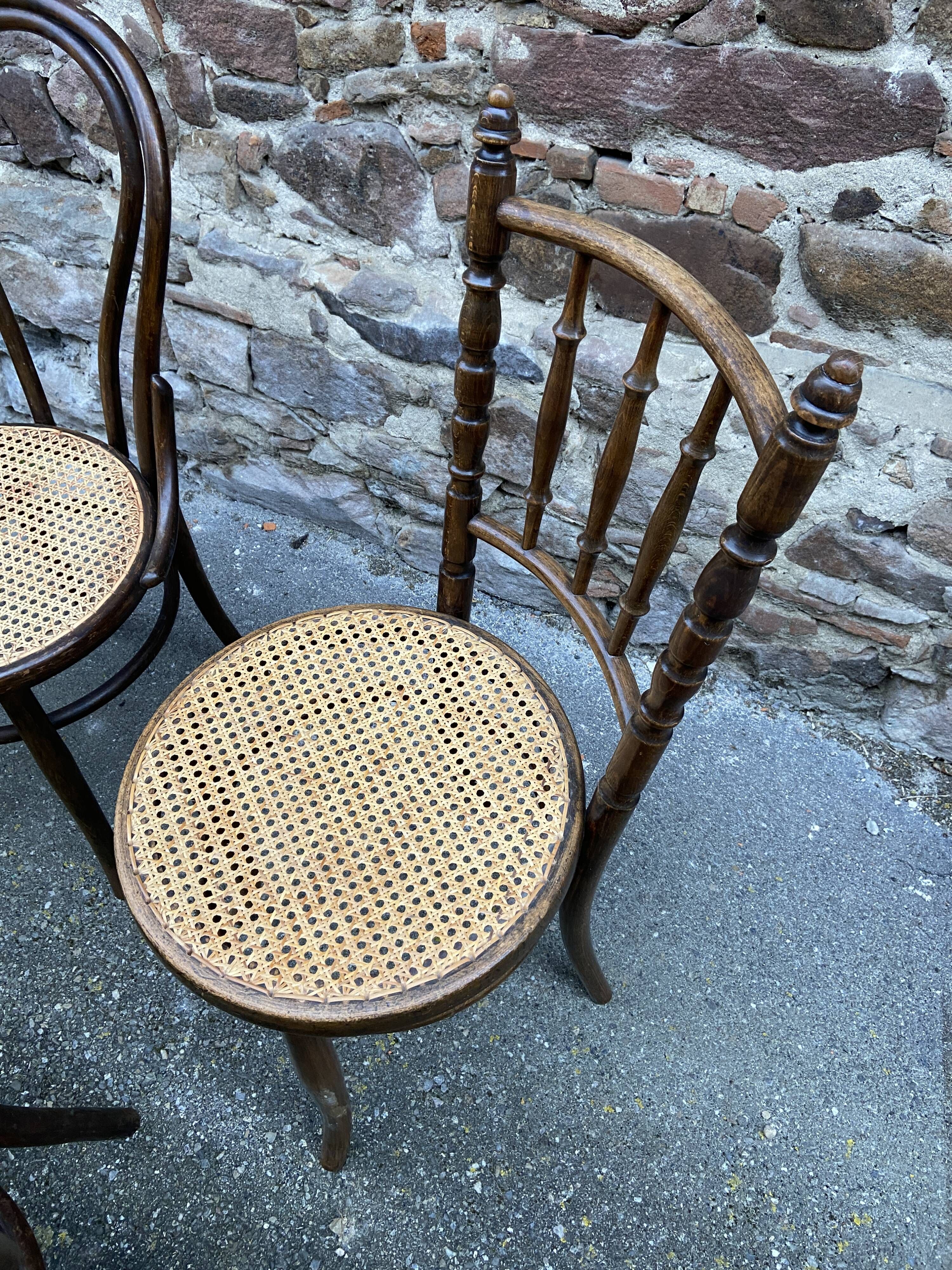 Set of 6 Thonet Fischel restaurant bistro chairs mismatch curved wood