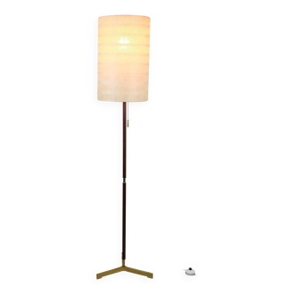 Austrian mid century floor lamp j. t. kalmar 1950s brass teak and fabric