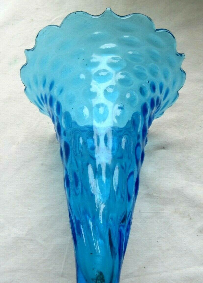 Napoleon III vase conical blue glass on cup and brass foot