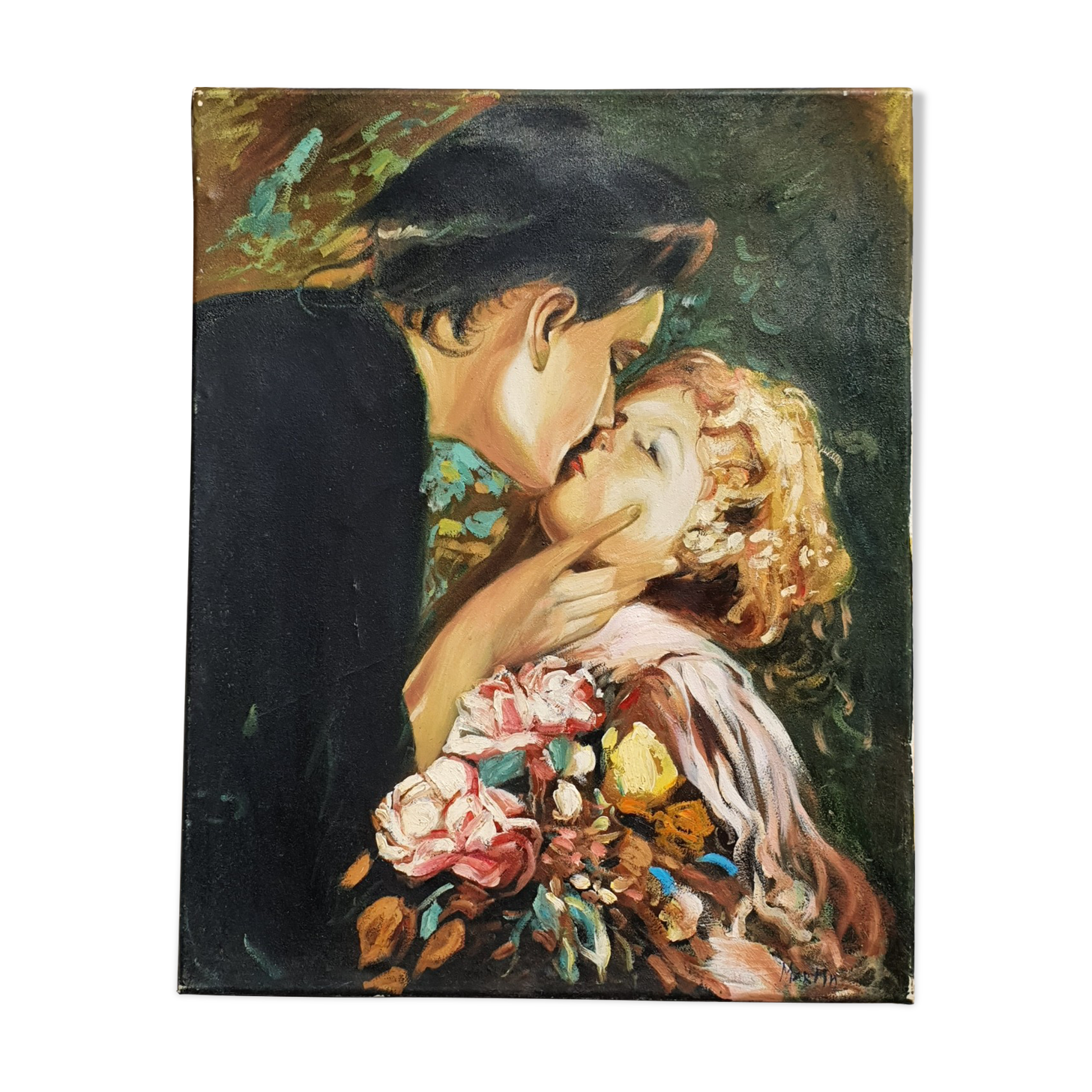 Oil painting on canvas the kiss signed Martin.