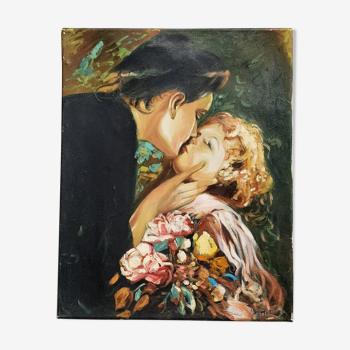 Tableau huile sur toile le baiser signé Martin.