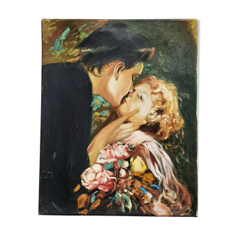 Oil painting on canvas the kiss signed Martin.