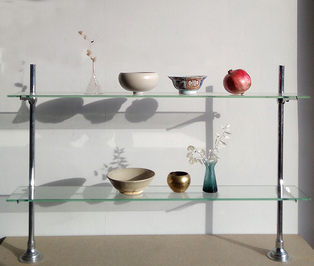 Glass and chrome metal shelf, store display