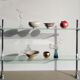 Glass and chrome metal shelf, store display