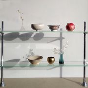 Glass and chrome metal shelf, store display