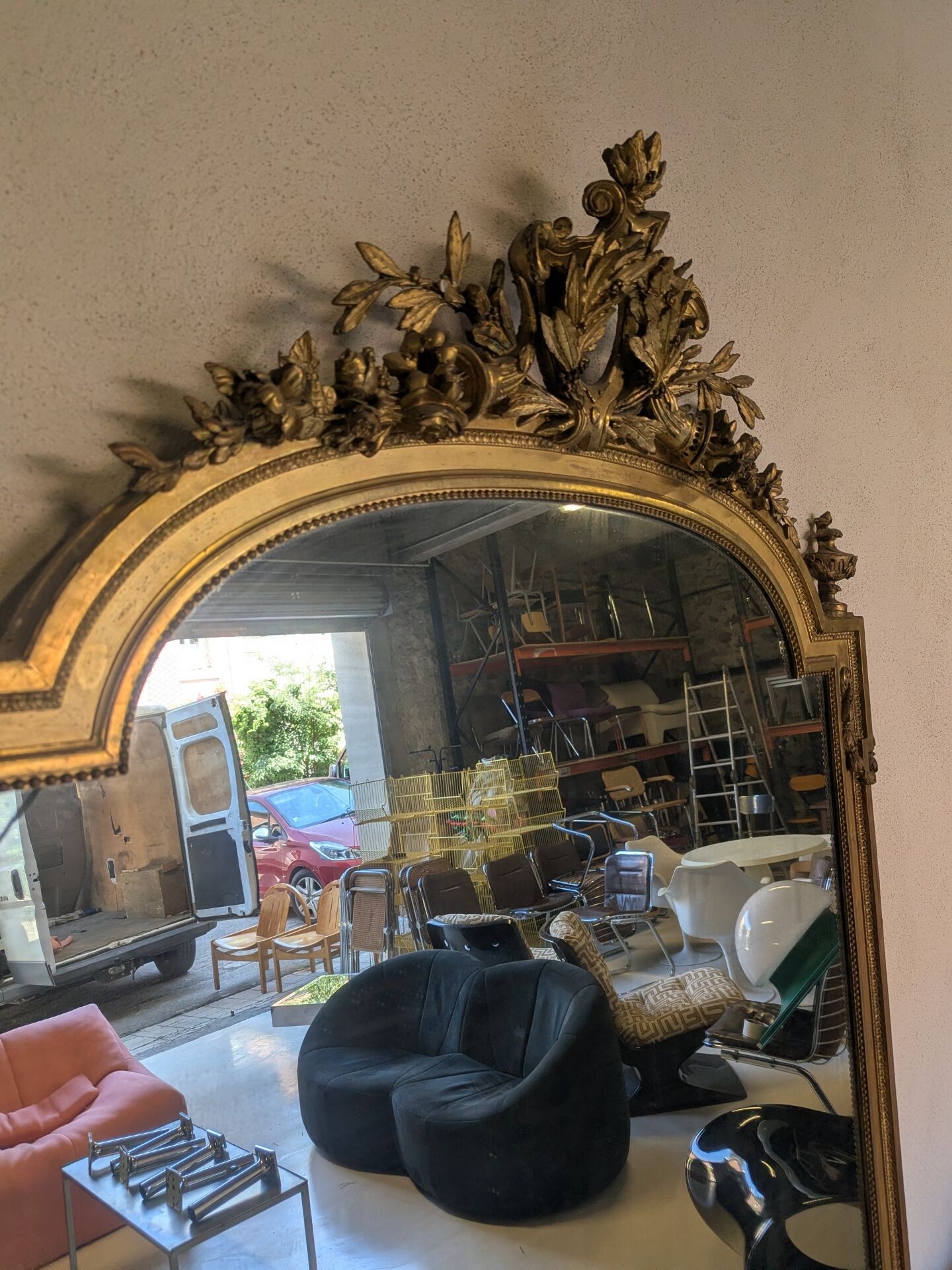 Large Louis XVI gilded wood mirror with mercury glass – 19th century