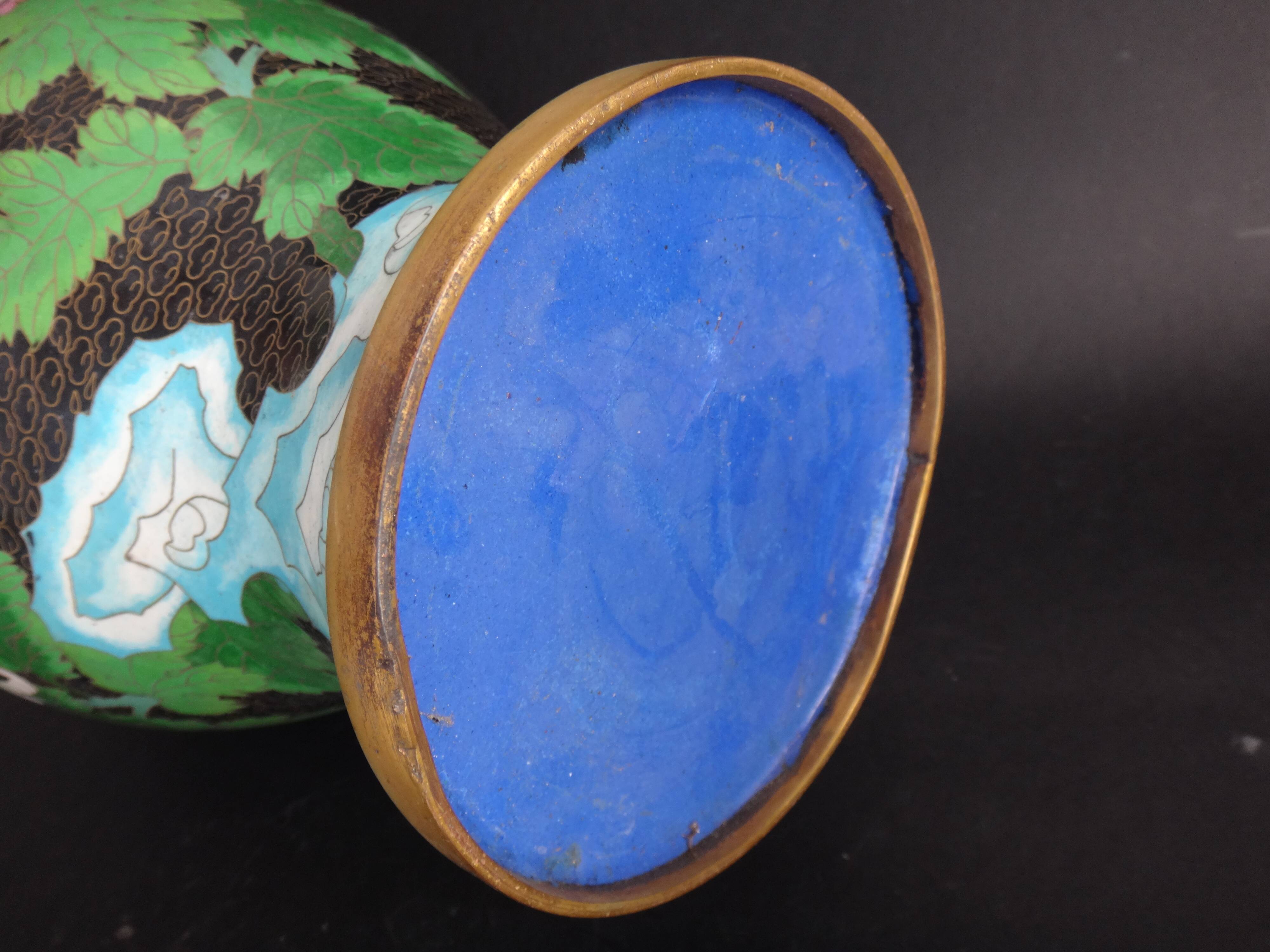 Vase in Chinese partitioned enamel butterflies