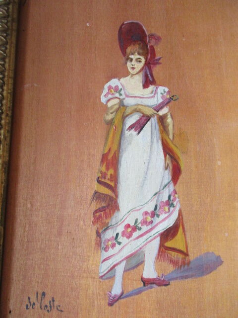 2 antique paintings from the 1700s in golden frame painter De'loste