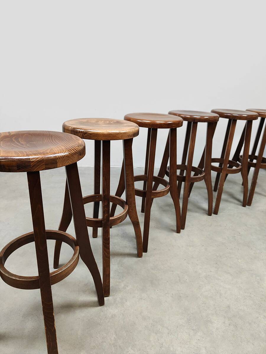 Brutalist design wooden vintage barstools 19 x