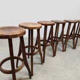 Brutalist design wooden vintage barstools 19 x