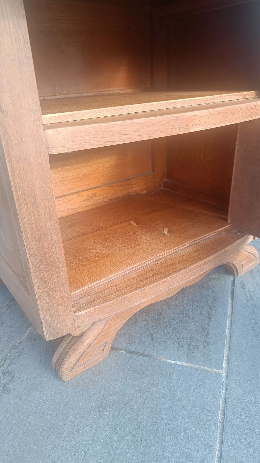 Solid oak bedside table with marble