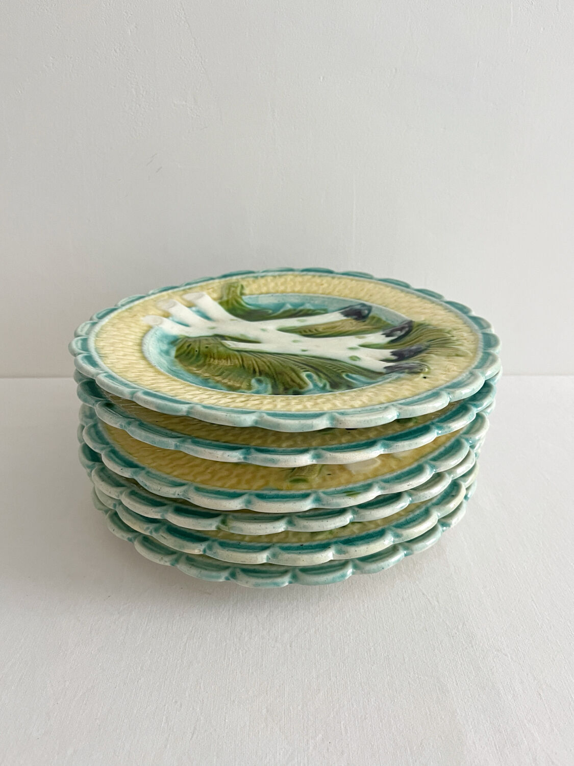 6 asparagus plates in faience barbotine from Salins