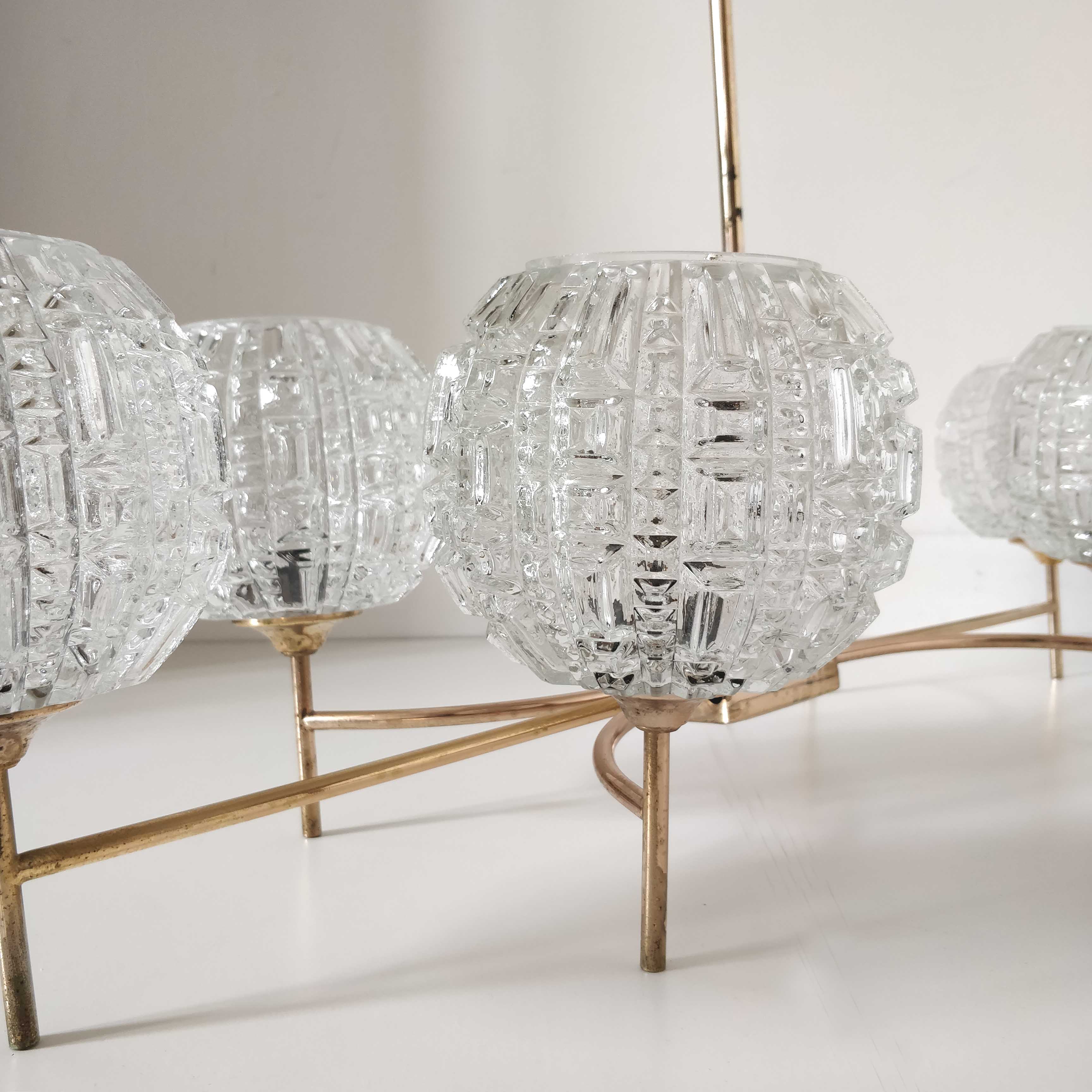 60s brass and glass globes chandelier