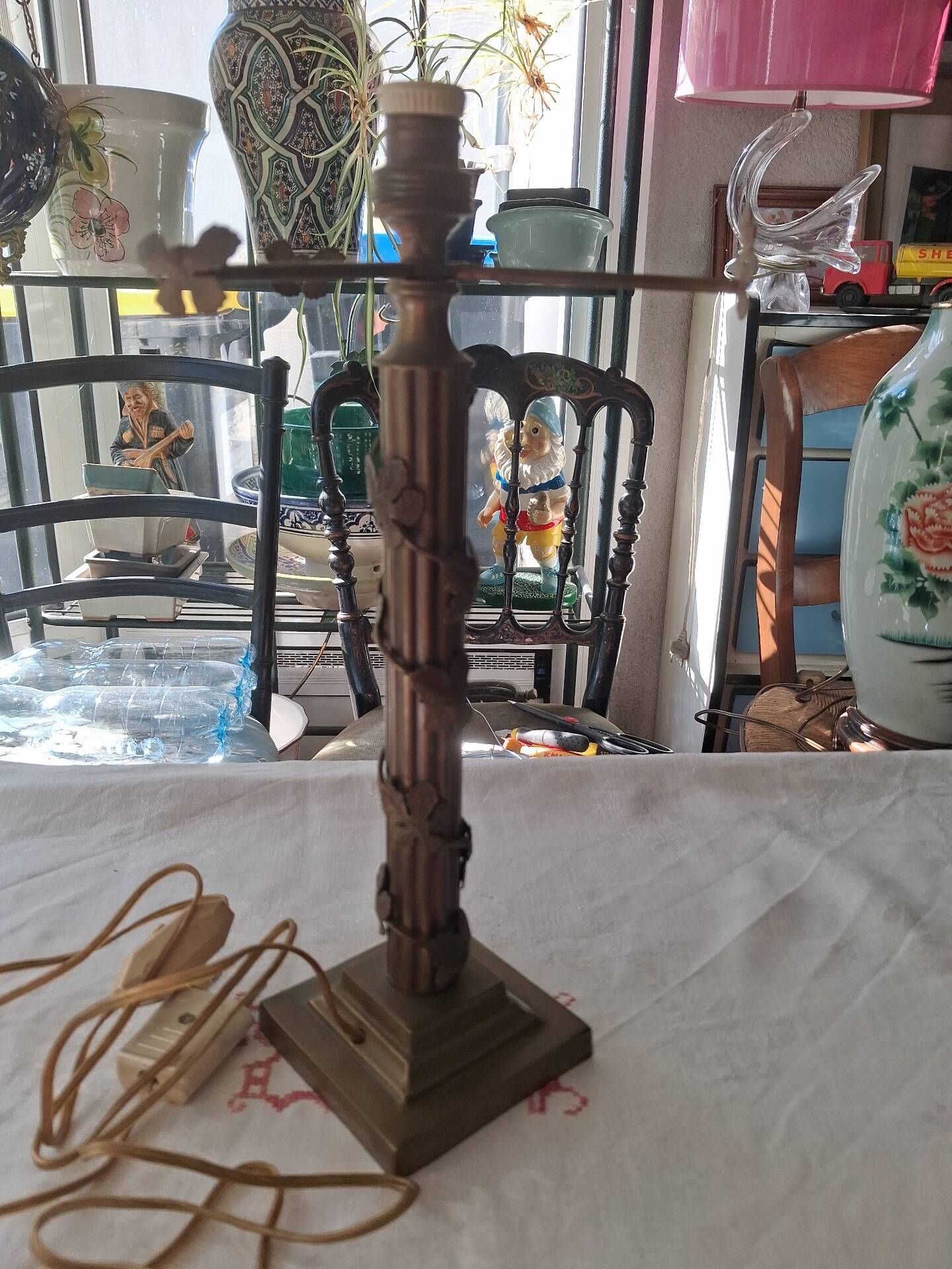 Mushroom lamp in glass paste and bronze Art Nouveau