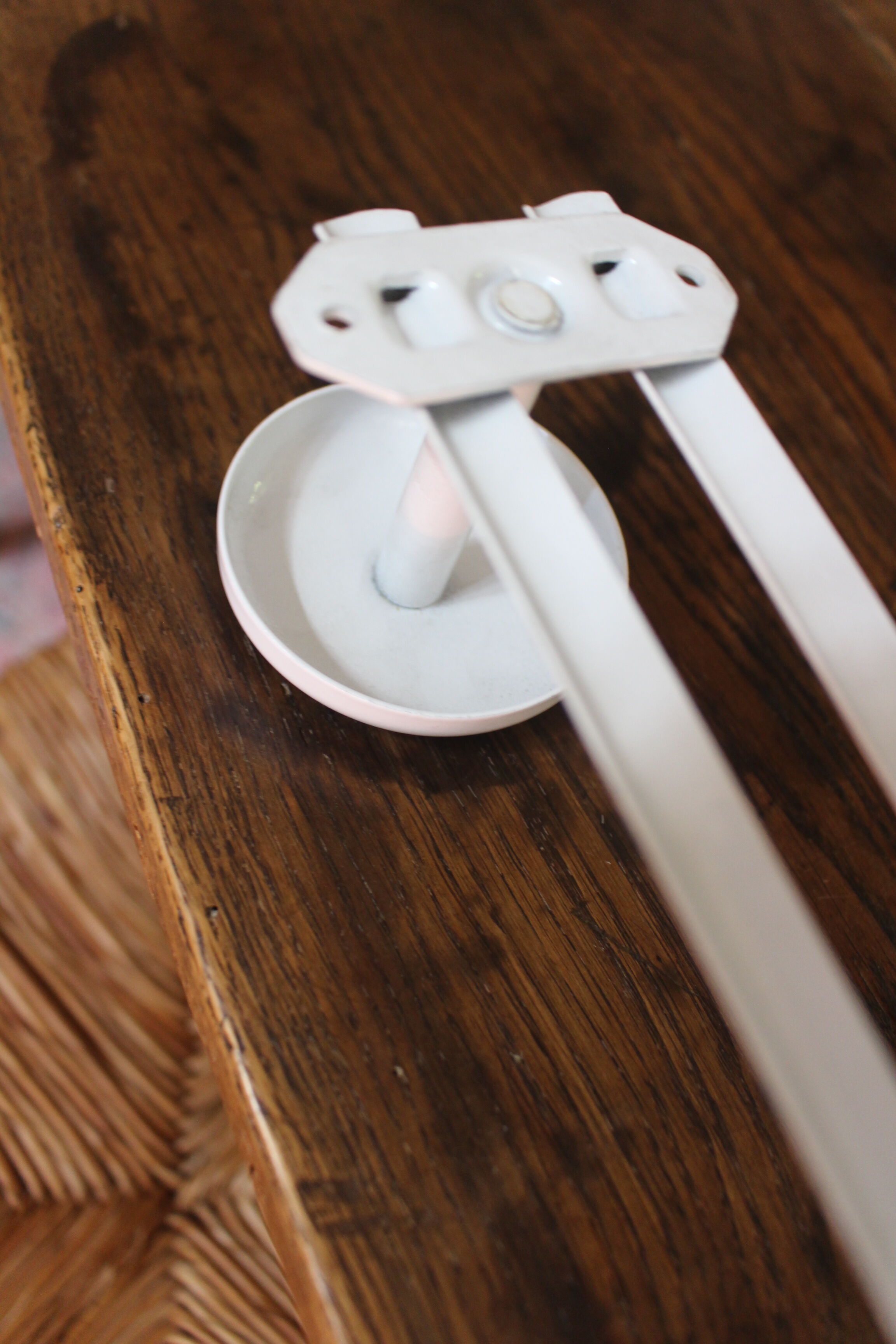 Vintage white metal coat rack with 2 hooks
