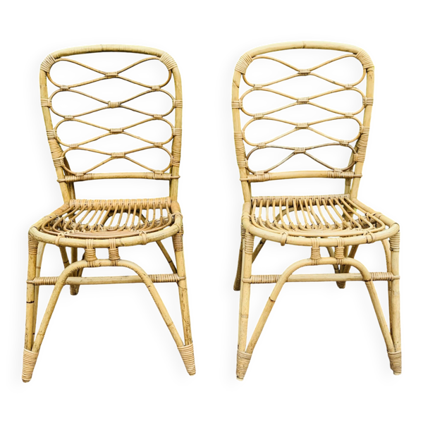 Paire de chaises en rotin Van Rohe