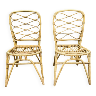 Paire de chaises en rotin Van Rohe