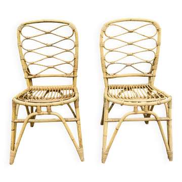 Paire de chaises en rotin Van Rohe